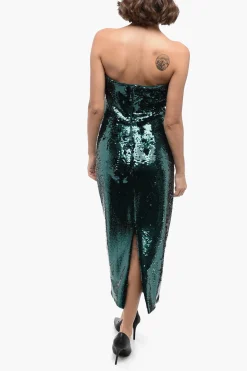 Vestito Midi Bandeau in Paillettes con Spacco Posteriore>Roland Mouret Sale