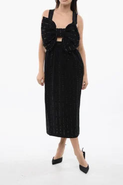 Discount Vestito Midi Con Maxi Fiocco E Strass Donna Vestiti
