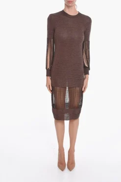 Best Vestito Midi in Maglia Lamé di Viscosa con Dettaglio Catene Donna Vestiti