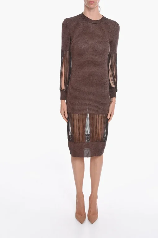 Best Vestito Midi in Maglia Lamé di Viscosa con Dettaglio Catene Donna Vestiti