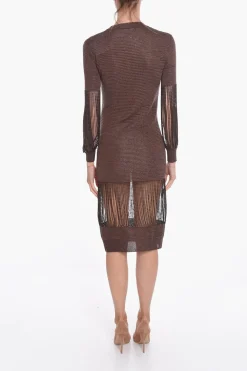 Best Vestito Midi in Maglia Lamé di Viscosa con Dettaglio Catene Donna Vestiti