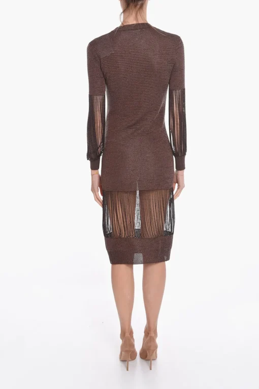 Best Vestito Midi in Maglia Lamé di Viscosa con Dettaglio Catene Donna Vestiti