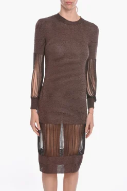 Best Vestito Midi in Maglia Lamé di Viscosa con Dettaglio Catene Donna Vestiti