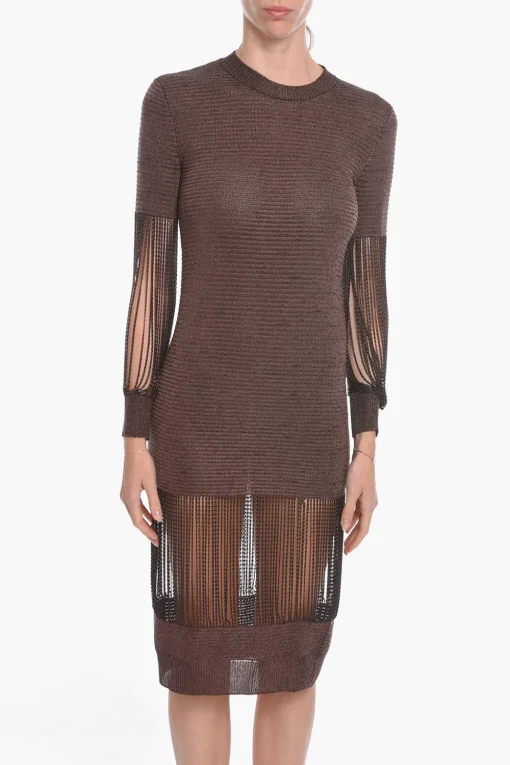 Best Vestito Midi in Maglia Lamé di Viscosa con Dettaglio Catene Donna Vestiti
