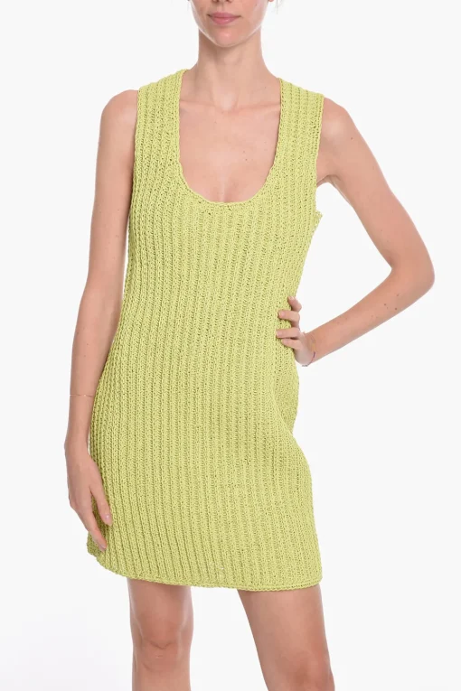 Sale Vestito Midi in Pelle Intrecciato a Mano Donna Vestiti