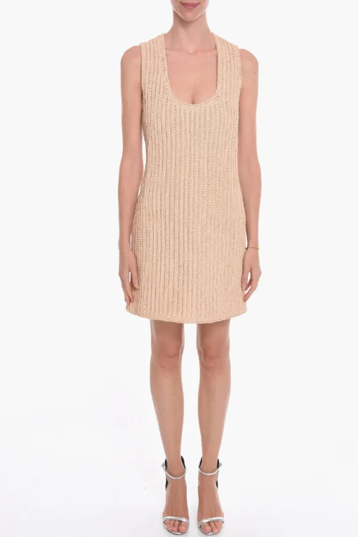 Clearance Vestito Midi in Pelle Intrecciato a Mano Donna Vestiti