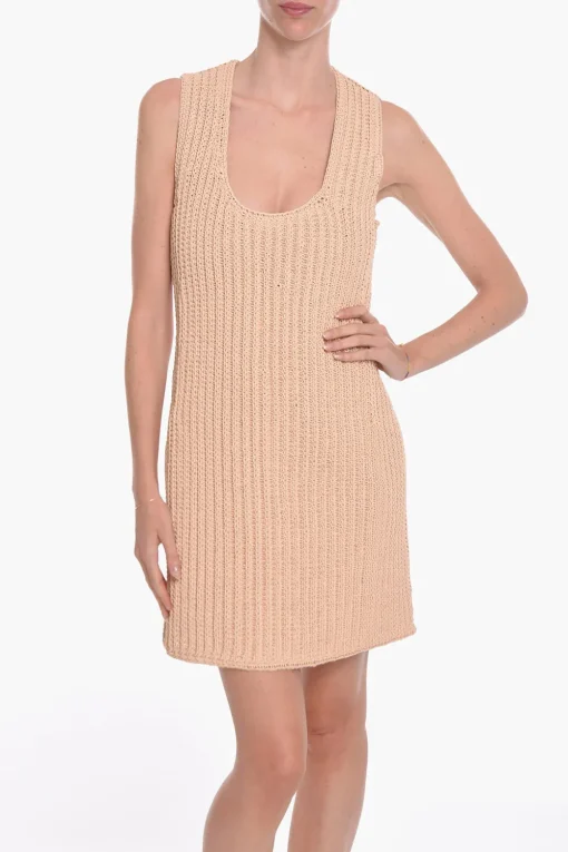 Clearance Vestito Midi in Pelle Intrecciato a Mano Donna Vestiti