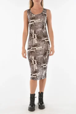 Outlet Vestito Midi MONOPOLI Attillato con Fantasia Astratta Donna Vestiti