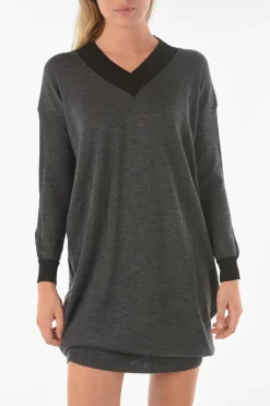 Outlet Vestito Midi SWAPS in Maglia con Scollo a V Donna Maglieria