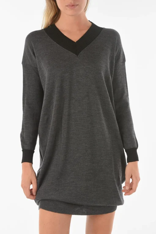 Outlet Vestito Midi SWAPS in Maglia con Scollo a V Donna Maglieria