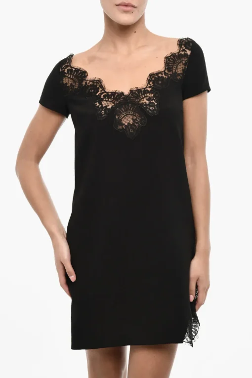 Hot Vestito Mini a Tinta Unita con Pizzo Donna Vestiti