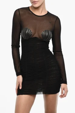 Outlet Vestito Mini Drappeggiato con Conchiglie Dettaglio Donna Vestiti