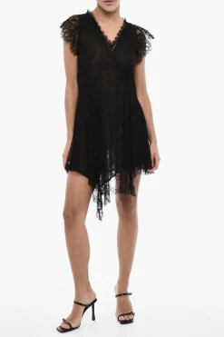 Vestito Mini Svasato in Pizzo con Scollo a V>Dsquared2 Sale