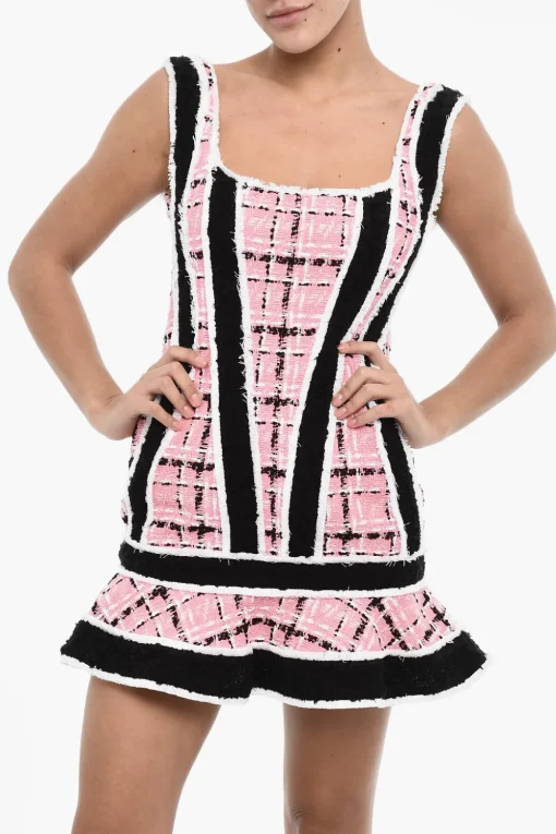 Fashion Vestito Mini Tricolore con Fondo Svasato Donna Vestiti