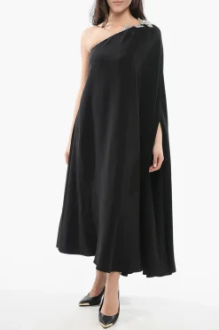 Discount Vestito Monospalla in Seta con Paillettes Donna Vestiti