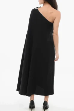 Discount Vestito Monospalla in Seta con Paillettes Donna Vestiti