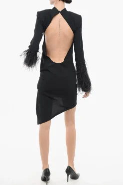 Fashion Vestito Openback con Piume Donna Vestiti