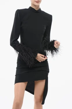 Fashion Vestito Openback con Piume Donna Vestiti