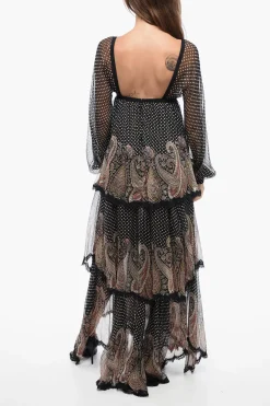 New Vestito Poins a Balze in Chiffon con Applicazioni Donna Vestiti