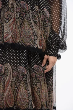 New Vestito Poins a Balze in Chiffon con Applicazioni Donna Vestiti