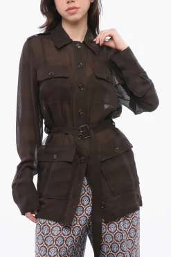 Discount Vestito SAHARIENNE in Seta con Cintura Donna Vestiti