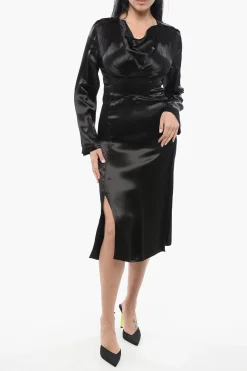 Best Vestito Satinato con Collo a V Donna Vestiti
