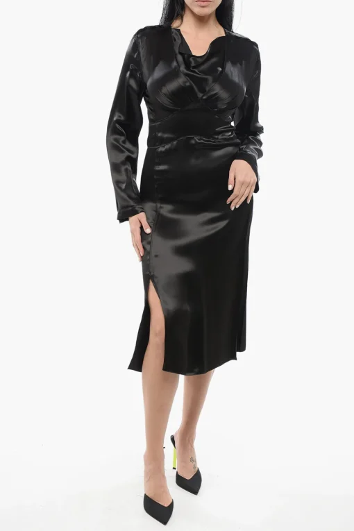 Best Vestito Satinato con Collo a V Donna Vestiti