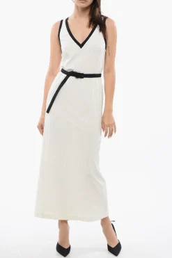Fashion Vestito Senza Maniche A Coste Con Cintura Donna Vestiti
