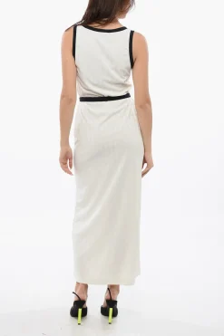 Fashion Vestito Senza Maniche A Coste Con Cintura Donna Vestiti