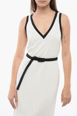 Fashion Vestito Senza Maniche A Coste Con Cintura Donna Vestiti