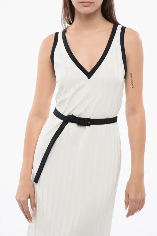 Fashion Vestito Senza Maniche A Coste Con Cintura Donna Vestiti