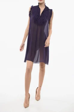 Sale Vestito Smanicato in Seta con Finiture a Taglio Vivo Donna Vestiti