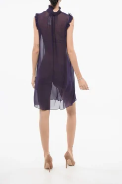 Sale Vestito Smanicato in Seta con Finiture a Taglio Vivo Donna Vestiti