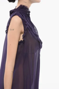 Sale Vestito Smanicato in Seta con Finiture a Taglio Vivo Donna Vestiti