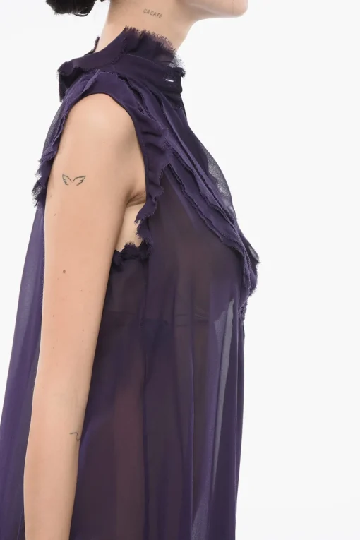 Sale Vestito Smanicato in Seta con Finiture a Taglio Vivo Donna Vestiti