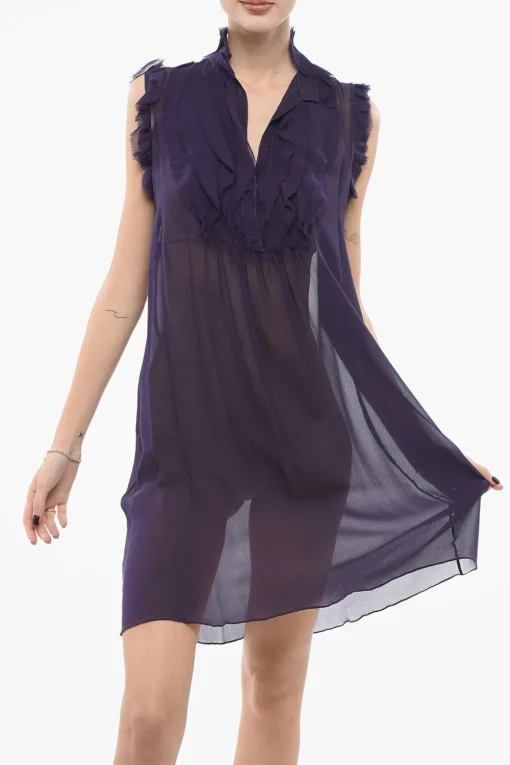 Sale Vestito Smanicato in Seta con Finiture a Taglio Vivo Donna Vestiti