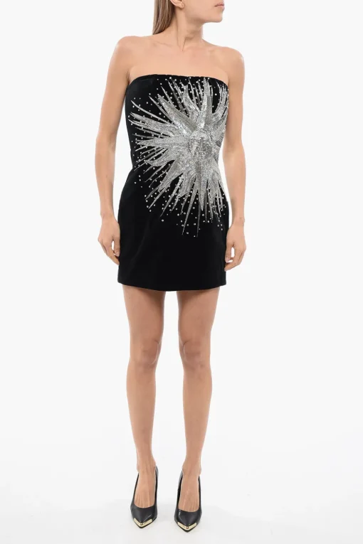 Best Vestito Smanicato in Velluto con Gioielli Donna Vestiti