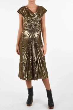 Sale Vestito Stile Impero Drappeggiato in Ecopelle Lamé Donna Vestiti