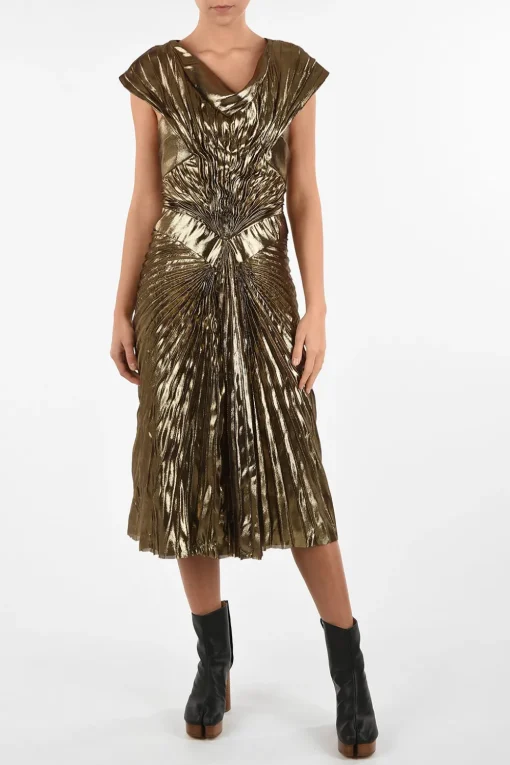 Sale Vestito Stile Impero Drappeggiato in Ecopelle Lamé Donna Vestiti