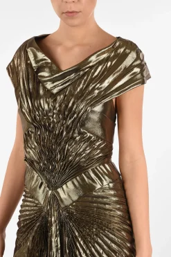 Sale Vestito Stile Impero Drappeggiato in Ecopelle Lamé Donna Vestiti