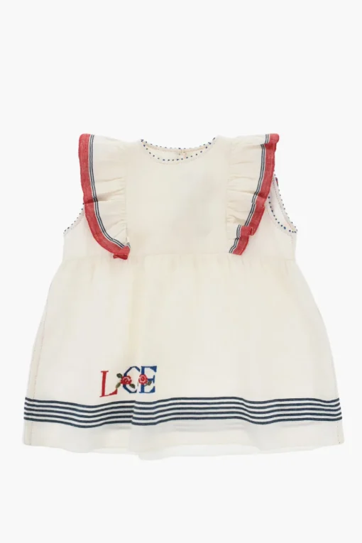 Clearance Vestito Svasato in Lino con Maniche Volant Abbigliamento