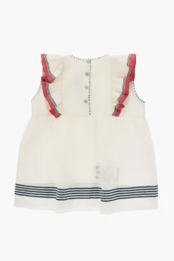 Clearance Vestito Svasato in Lino con Maniche Volant Abbigliamento